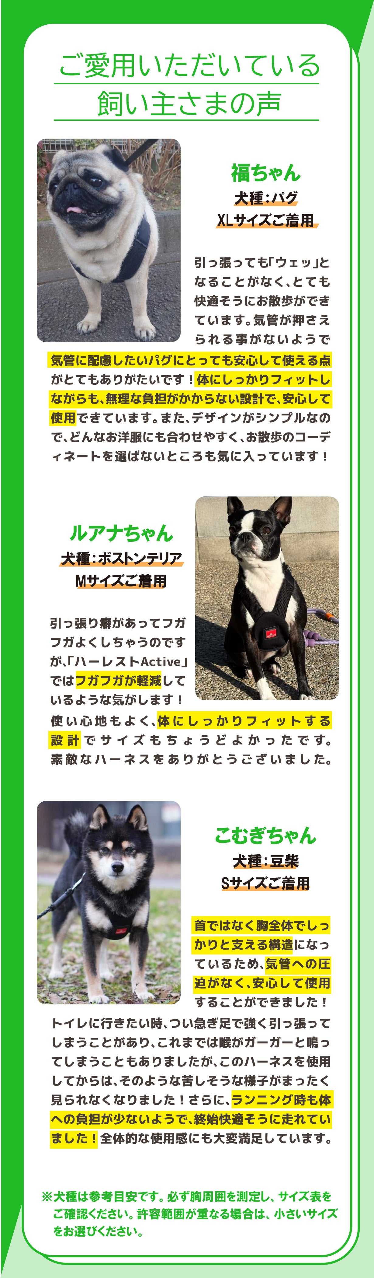 【レンタルサービスわんトライ便+】　「アクティブに、どこまでも。」 気管解放のハーネス　アニサポ ハーレストActive 前後サイズ比較用　【7日間のみ】