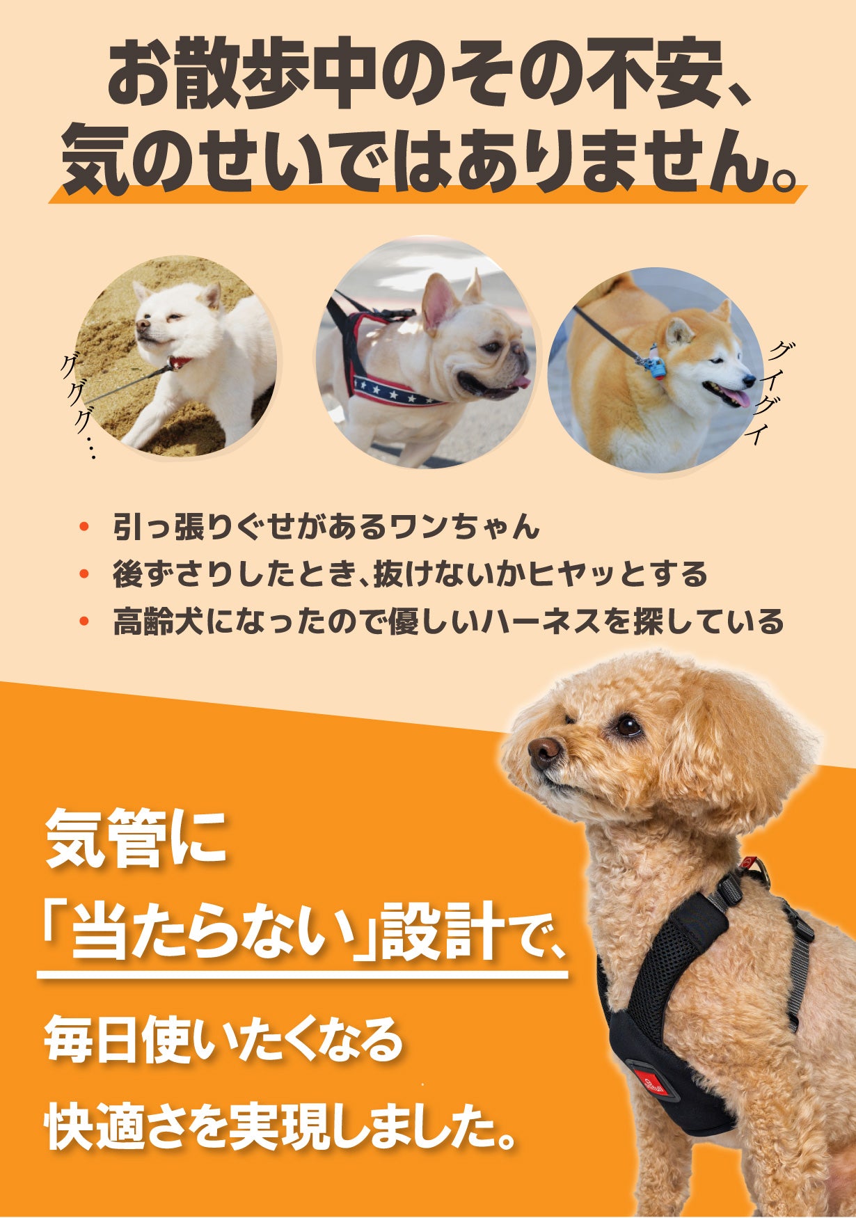 【レンタルサービスわんトライ便+】　「アクティブに、どこまでも。」 気管解放のハーネス　アニサポ ハーレストActive 前後サイズ比較用　【7日間のみ】
