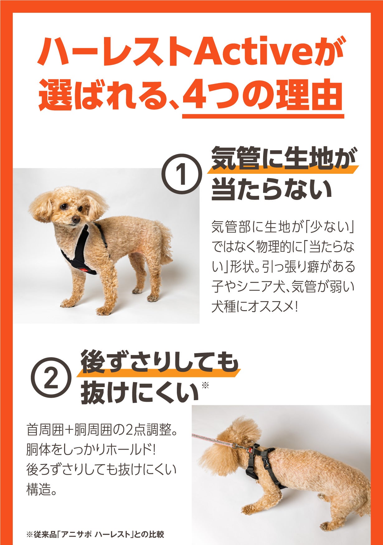 【レンタルサービスわんトライ便+】　「アクティブに、どこまでも。」 気管解放のハーネス　アニサポ ハーレストActive 前後サイズ比較用　【7日間のみ】