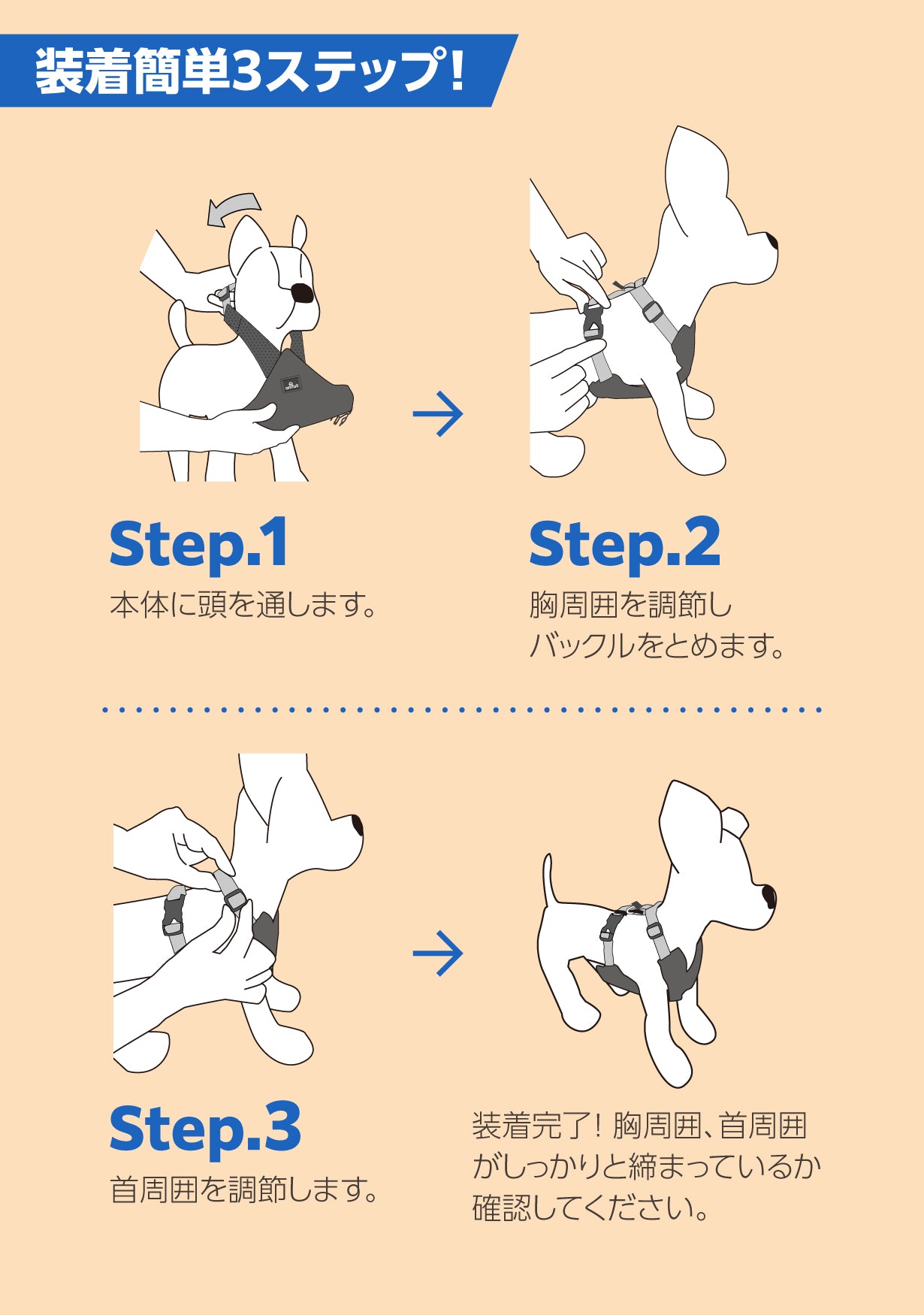 【レンタルサービスわんトライ便+】　「アクティブに、どこまでも。」 気管解放のハーネス　アニサポ ハーレストActive 前後サイズ比較用　【7日間のみ】